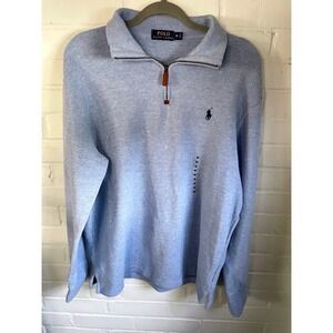 Polo Ralph Lauren Men's Light Blue Cotton 1/4 Zip Pullover Sweater Size M